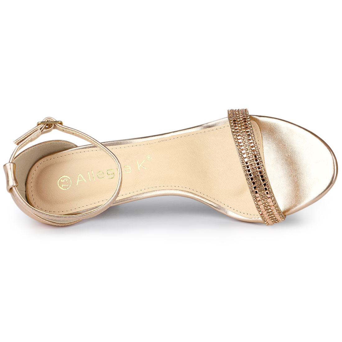 DARING DIVA Women's Stiletto Heels Rhinestone Ankle Strap Open Toe Sandals Rose Gold 6