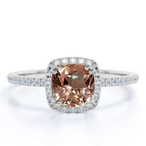 JeenMata 1.75 Carat Cushion Cut Lab Morganite Engagement Ring in 18K White Gold Over Silver