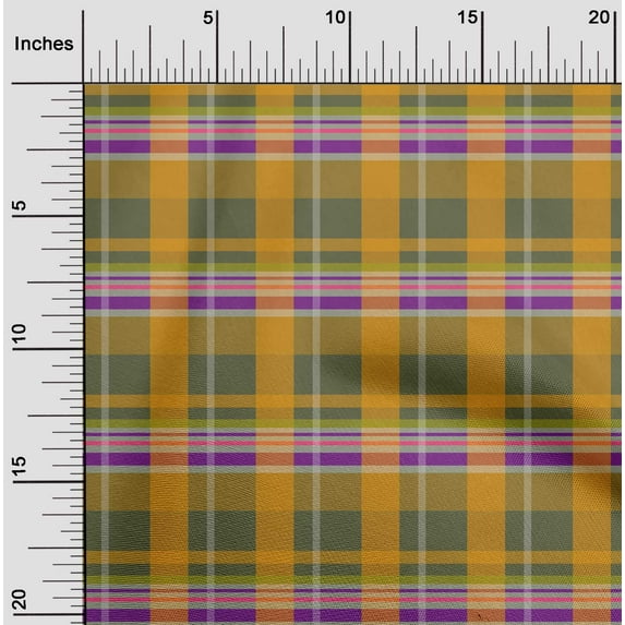 oneOone Georgette Viscose Olive Green Fabric Madras Check Dress Material Fabric Print Fabric By The Yard 42 Inches Wide