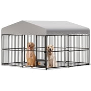 Kselythan 10X10x6 FT Dog Kennel Outdoor,Heavy-Duty Metal Dog Playpen for Large & Medium Dogs,Dog Crate Enclosure with Waterproof UV-Resistant Cover,Secure Lock &Swivel Feeding Bowl, for Backyard
