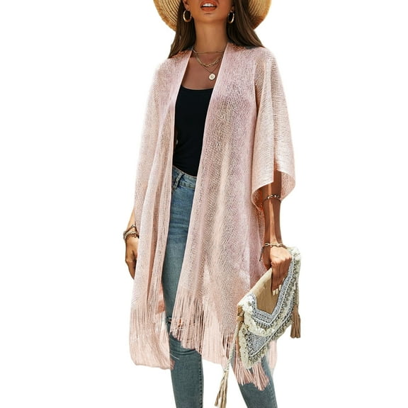 Yokua Womens Tassel Kimono Cardigan Cover Up Sheer Beachwear Swimsuit for Bikini