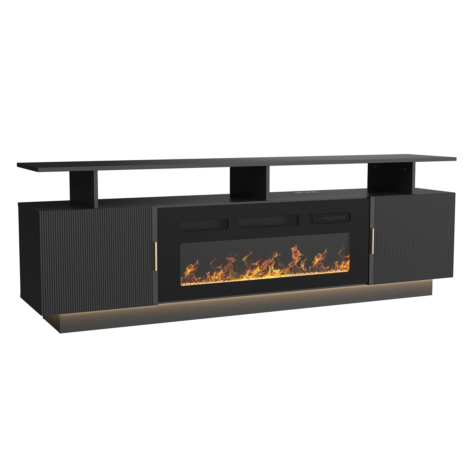 70'' TV Stand with 36'' Electric Fireplace - 23'' High Black Entertainment Center, Changeable LED Light, Power Outlet, Fits 65''+ TVs, Modern Living Room Console (White)
