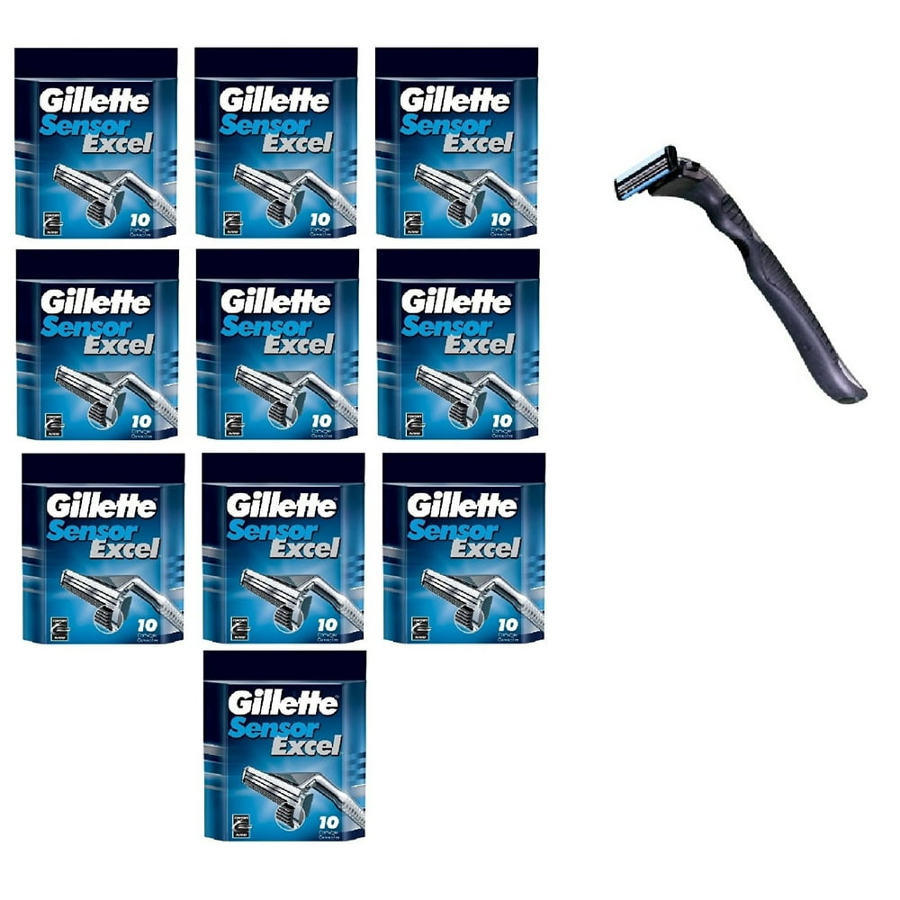 Compatible Razor Handle + Gillette Sensor Excel Refill Razor Blade Cartridges, 10 Ct (Pack of 10