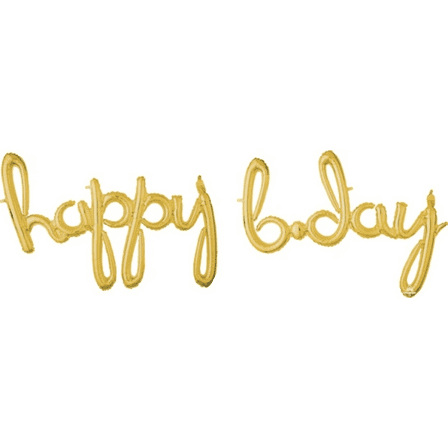 76 Inch Happy Bday Air-Fill Gold Script Phrase Balloon Kit – Elegant Party Decoration Set
