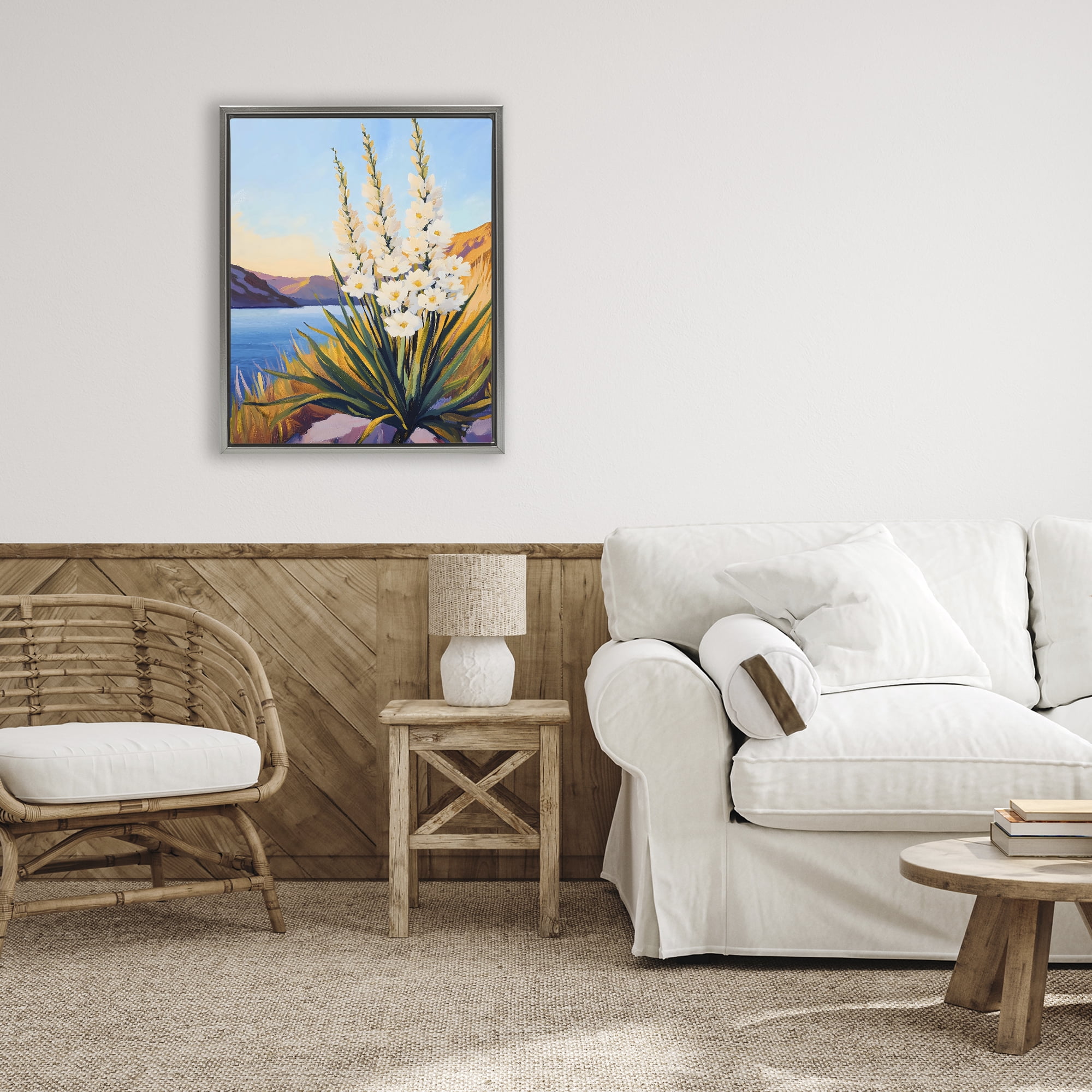 Stupell Industries Yucca in Bloom By The Lake Gray Framed Floater Canvas Wall Art, design by The Prints Vibe