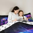 thumbnail image 6 of Manfei Video Game 3 Pieces Queen Comforter Set,Geometric Stripes Ultra Soft Bedding Sets,Black Purple Bedding Comforter Set,Lightweight Gamepads Bedroom Decoration,Reversible, 6 of 8