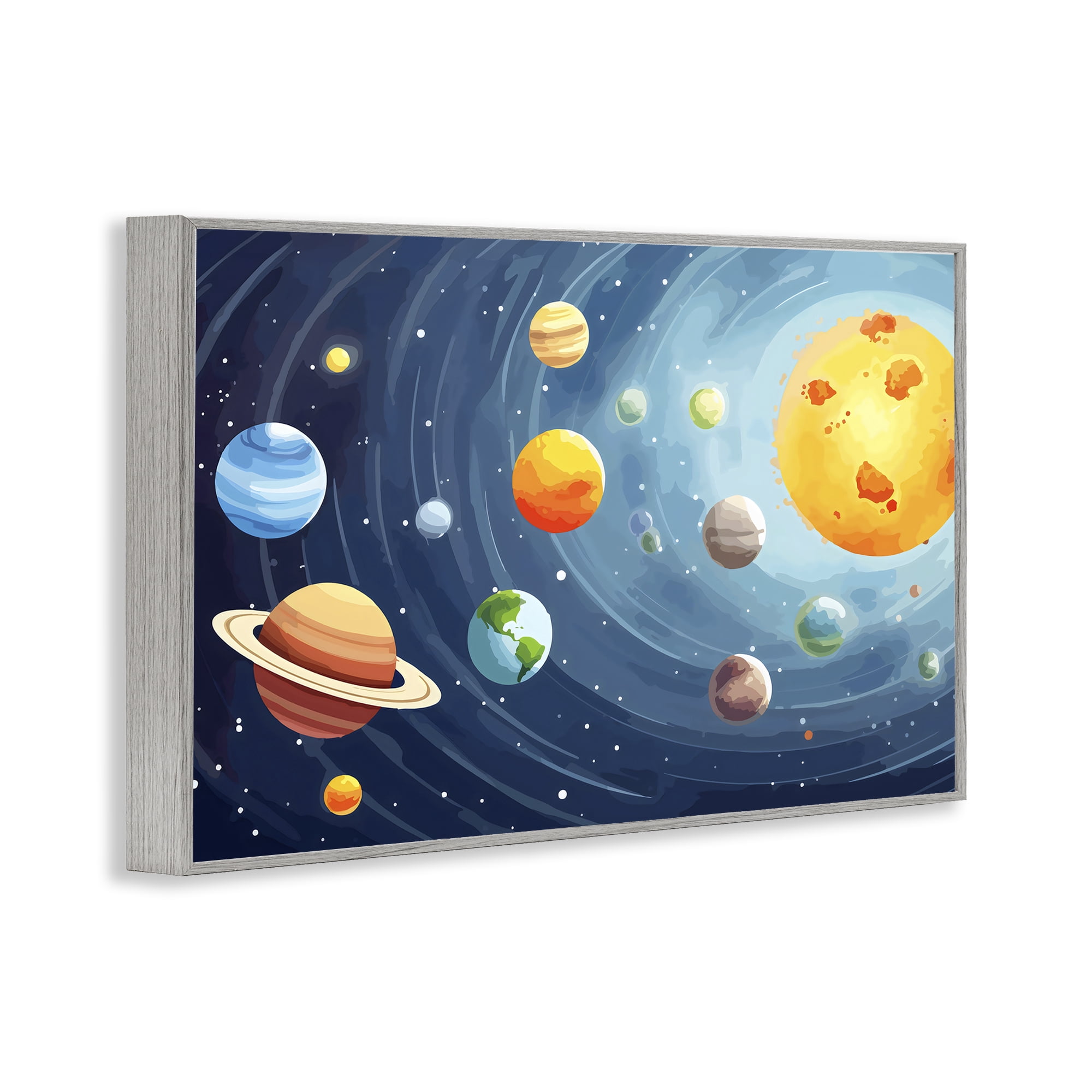 Stupell Industries Solar System Planets Orbit Gray Framed Giclee Art, design by Creative Studio