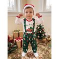 thumbnail image 5 of Cjfdfy Newborn Baby Boy Christmas Outfit Red Truck Tree Print Long Sleeve Romper And Print Overalls And Santa Hat 3Pcs Infant Cute My First Christmas Fall Winter Clothes 0-18M, 5 of 9