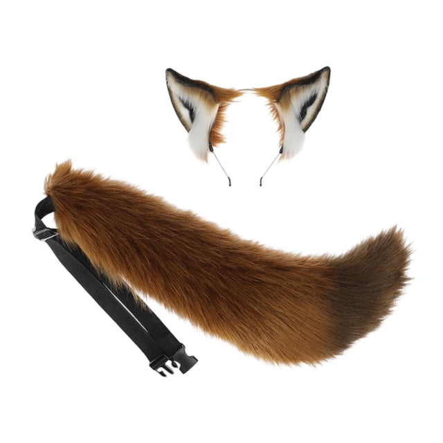 Diadema con orejas y cola de animal de peluche, diadema de cola larga para moda Correa con hebilla