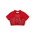 thumbnail image 3 of Haitryli Kids Girls Gymnastics T-Shirt Lyrical Ballet Dance Crop Tops Mesh Patchwork Jazz Hip Hop Dancewear Red 10, 3 of 5