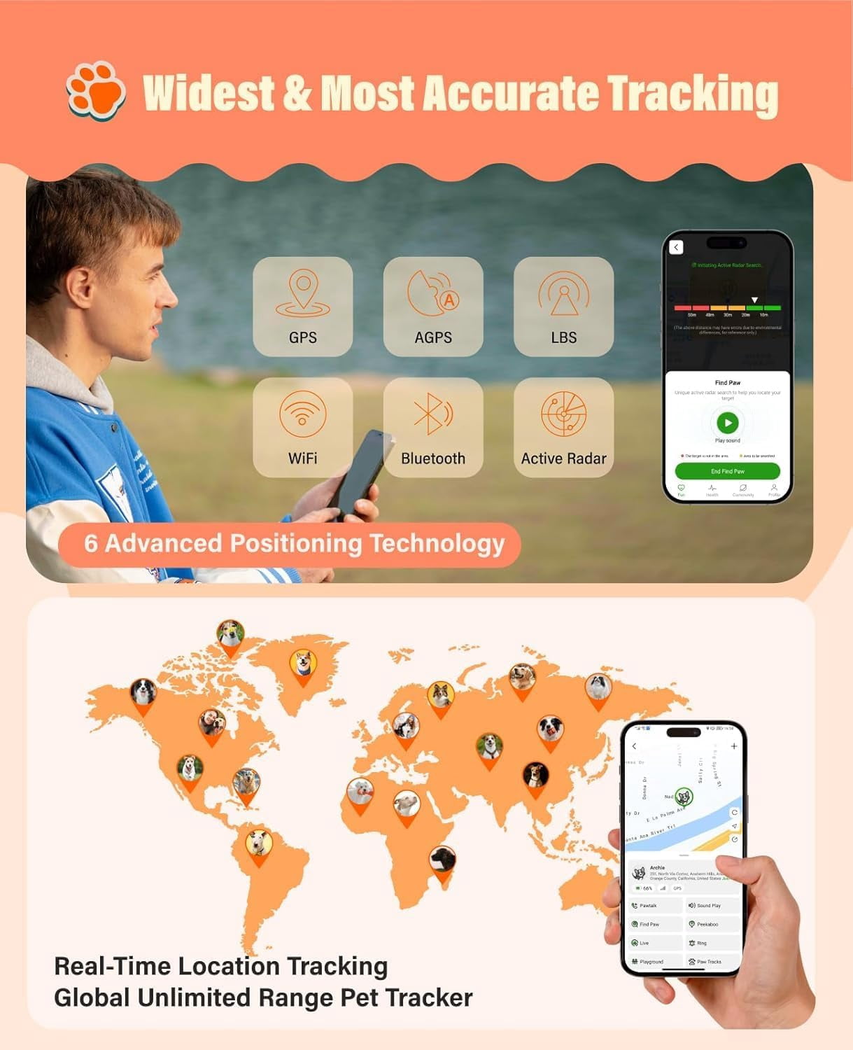et Tracker Support Two-Way Call and AI Health Alerts, GlocalMe GPS Tracker for Dog and Cat, Real Time Tracking and Virtual Fence, 6 Advanced Location Technologies, Global Unlimited Range