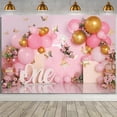 thumbnail image 1 of Girl 1st Birthday Backdrop Pink Balloons Gold Butterfly Sweet One Children Birthday Party Decoration Floral Photography(7X5FT), 1 of 4