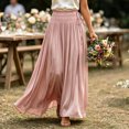 thumbnail image 4 of Zynoxe Womens Maxi Skirts Casual Ruched Elastic Drawstring High Waist Boho Skirts Versatile Elegant Dating Breathable Travel Boho Skirts Pink L, 4 of 7