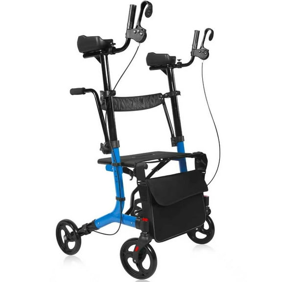 HOVER HEART 2 in 1 Folding Rollator Walker & Transport Wheelchair with Dual Brakes & Storage Bag, Blue, 450 lb Limit