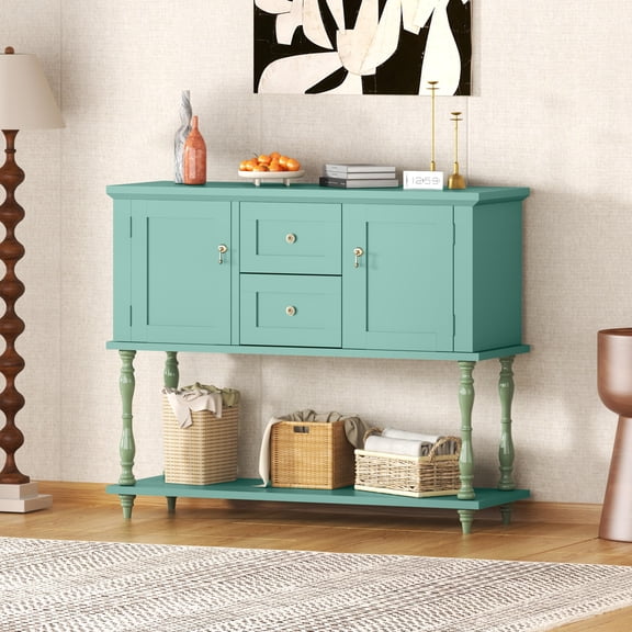 Entryway Table with 2 Drawers, 42" Vintage Console Table with Storage Shelf and 2 Doors, Farmhouse Buffet Sideboard Cabinet for Hallway, Living Room, Entryway, Green