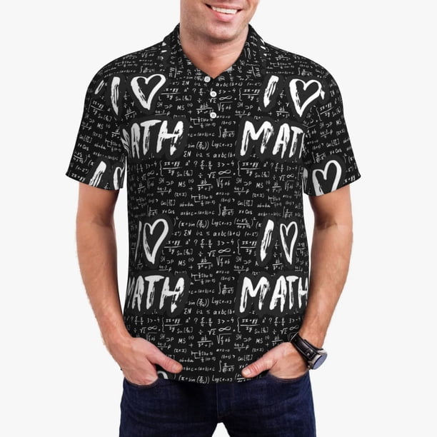 Balery I love Math Camisa Polo de Hombre con Estampado, de Manga Corta y Tejido Medio, Camisa Tipo Golf Polo-Large