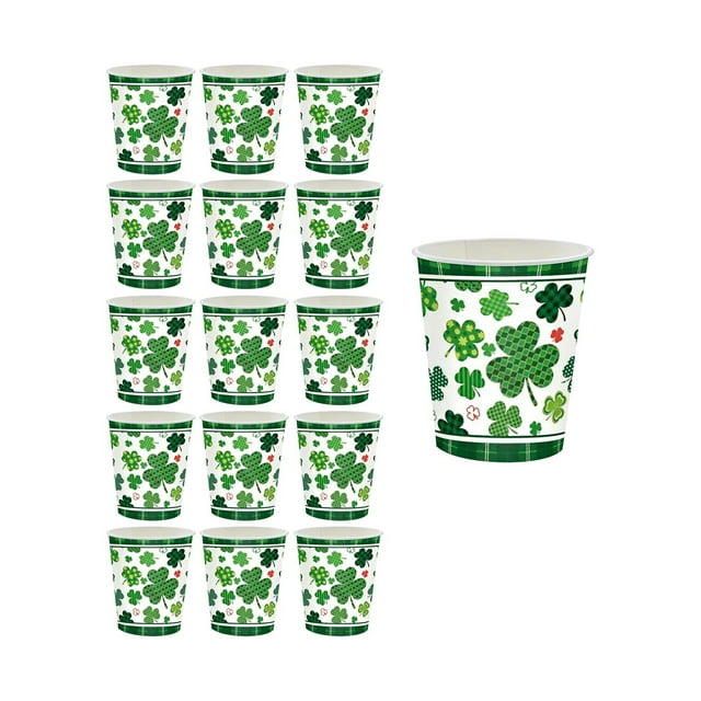 C Trèfle Fête à Thème de la Saint-Patrick Vaisselle Gobelets en Papier Jetables Lot de 16 Design Vert