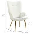 thumbnail image 3 of HOMCOM Wingback Accent Chair with Metal Legs for Living Room Bedroom White, 3 of 10