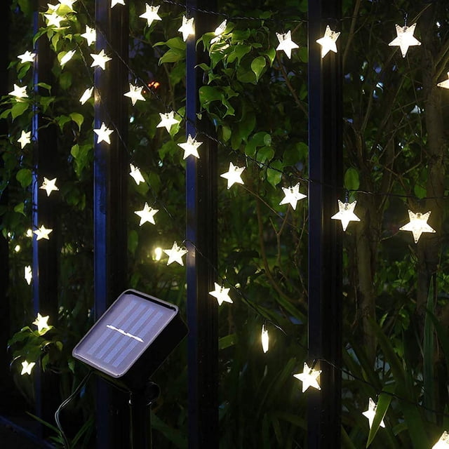 Guirnalda de luces solares de 7 m con 50 LED, color blanco cálido, para exteriores, 8 modos, resistente al agua, ideal para jardín, patio, hogar y decoración de bodas.