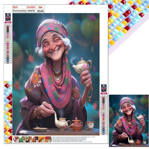 Con Cuentas Cuadradas 5D DIY Kit Abuela Amable Del 30x40cm