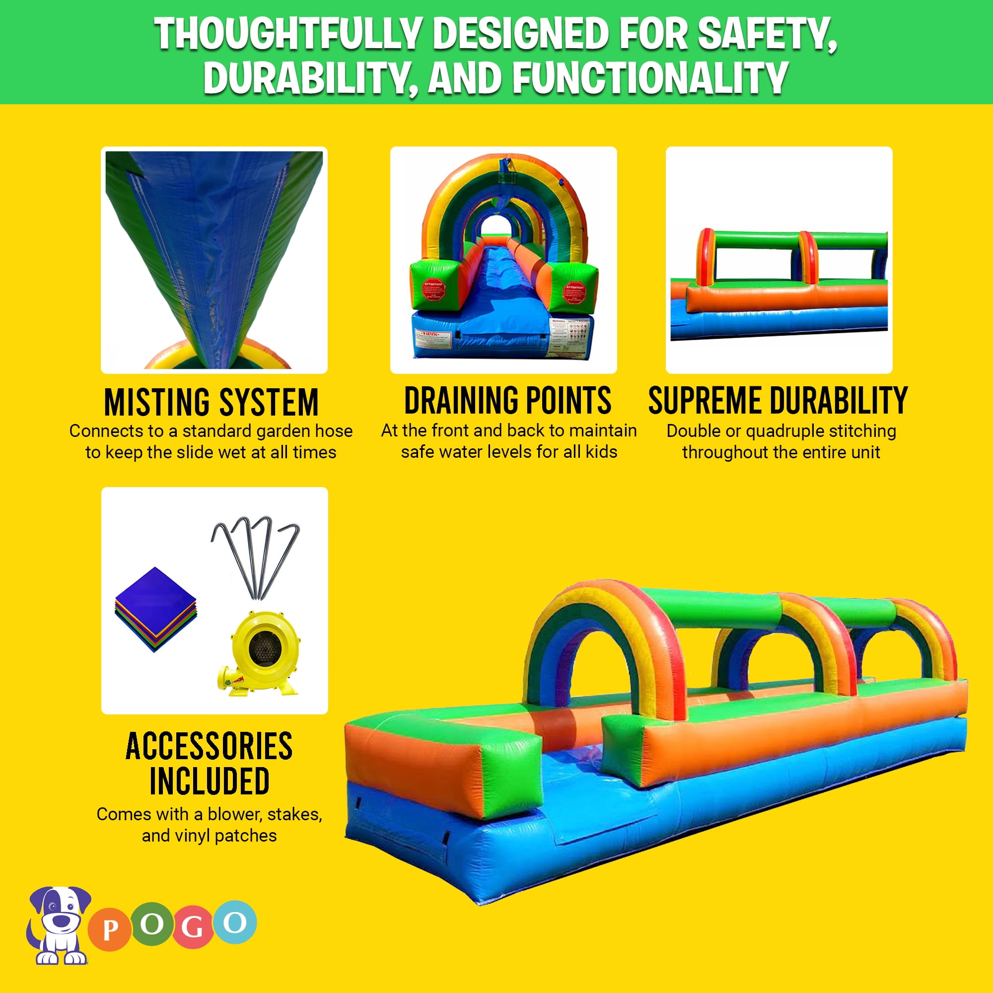 Pogo Crossover Inflatable Rainbow Splash and Ride Water Slide with Blower, Rainbow