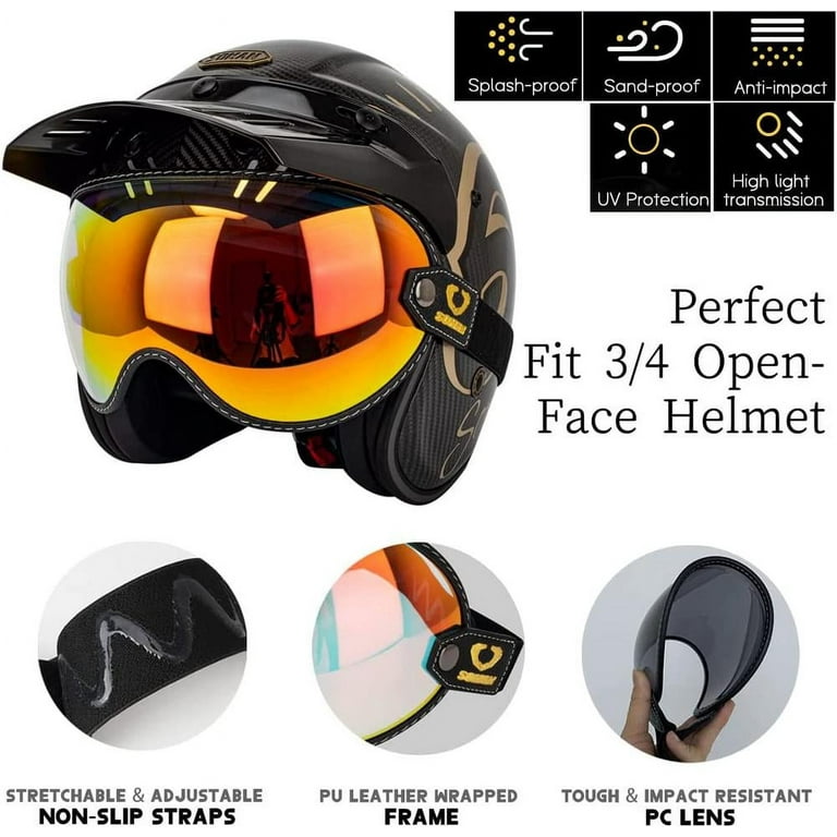 Motorcycle Helmet Shield Visor Lens Sunglasses Goggles For Open Face 3/4 Helmets B, Men's, Size: Free size, Black Motorcycle Helmet Shield Visor Lens Sunglasses Goggles For Open Face 3/4 Helmets B, Men's, Size: Free size, Black