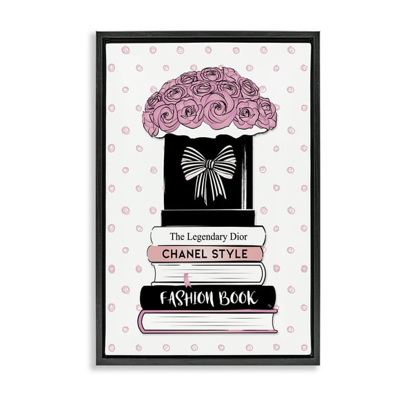 Stupell Industries Roses & Fashion Books Fashion Painting Black Floater Framed Canvas Art Print Wall Art, 17 x 25