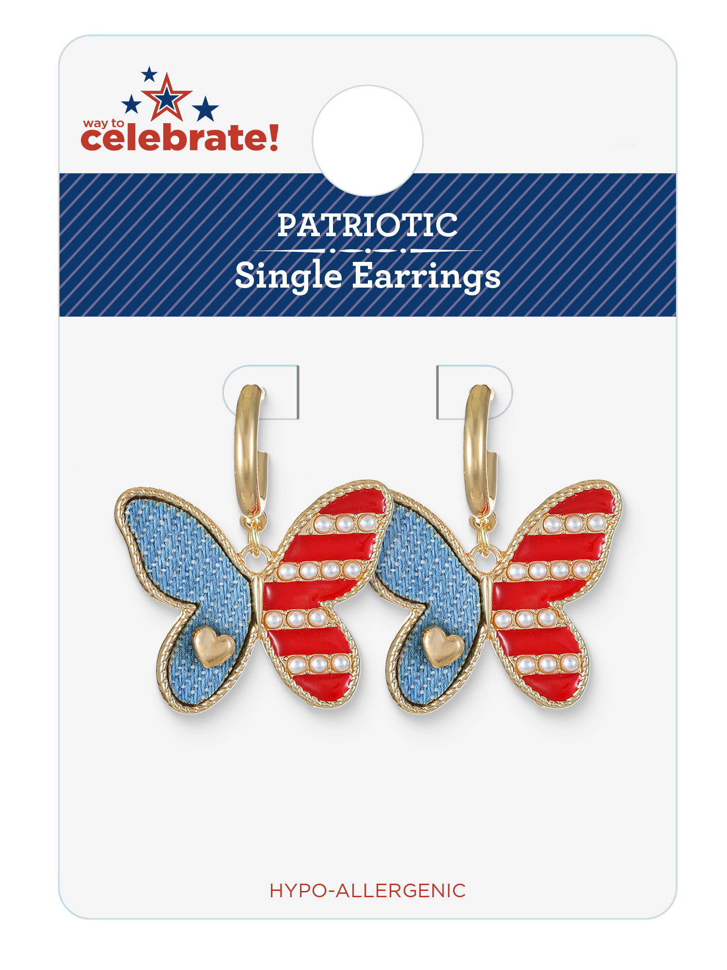 Way to Celebrate Americana Denim Butterfly Mini Hoop Earrings
