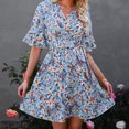 thumbnail image 2 of Vestido con estampado floral, vestido cruzado con cuello en V y mangas cortas con volantes Vestido cruzado con cuello en V y estampado floral Diseño revolucionario, 2 of 6
