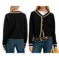 thumbnail image 2 of Women's Cropped Cardigan Sweaters Fall Long Sleeve Button Down Color Block Knit Outwear Coats Black S, 2 of 7