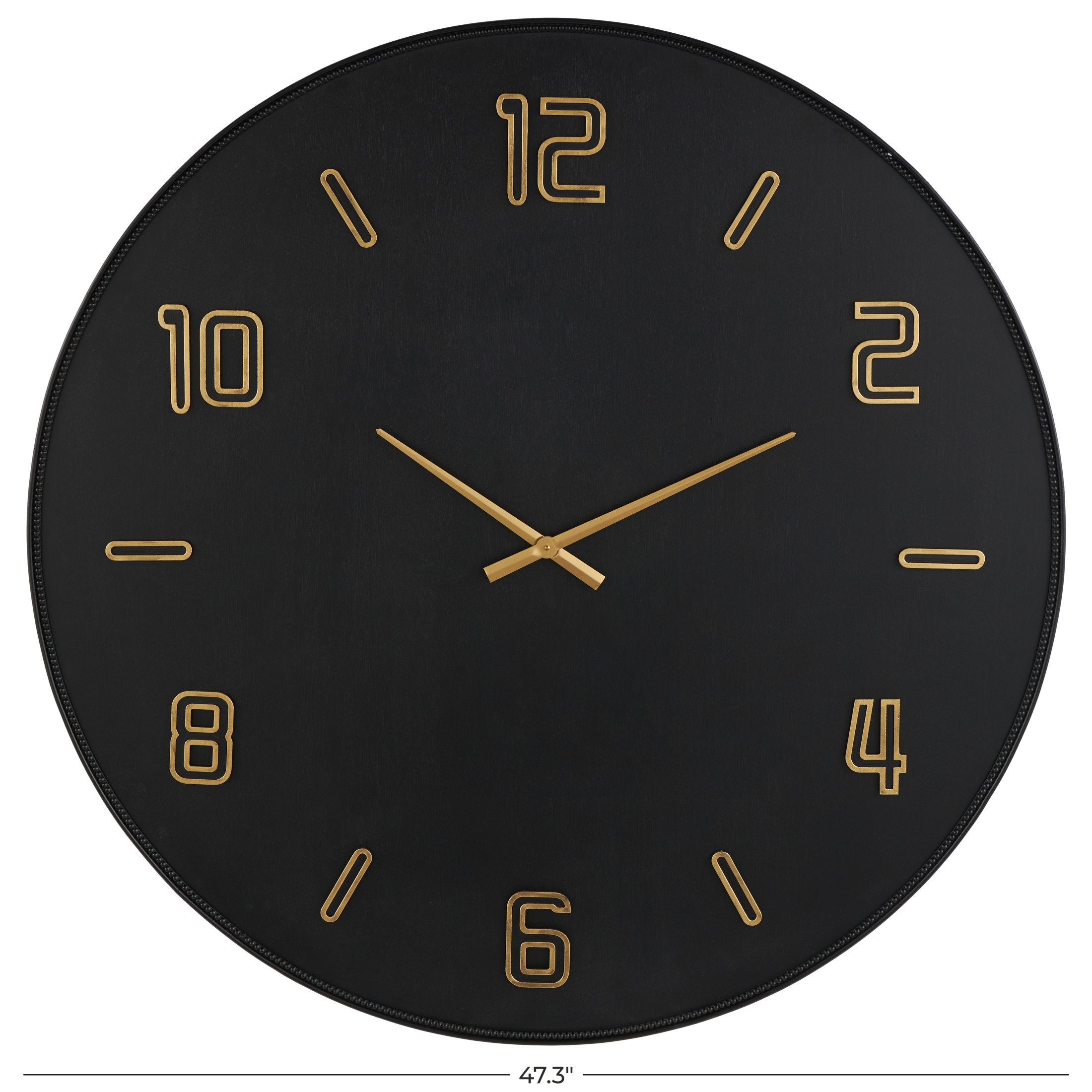 DecMode 47" Black Wood Large Wall Clock with Gold Hands and Numbers