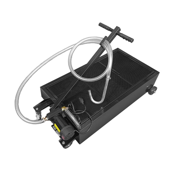 Ouyessir 25 Gallon Electric Oil Drain Pan Low Profile Oil Change Pan with Electric Pump,Swivel Casters Wheels,8 FT Hose, T-Handle and J-Shaped Hook for Cars, SUVs, Trucks, Buses, RVs, Black