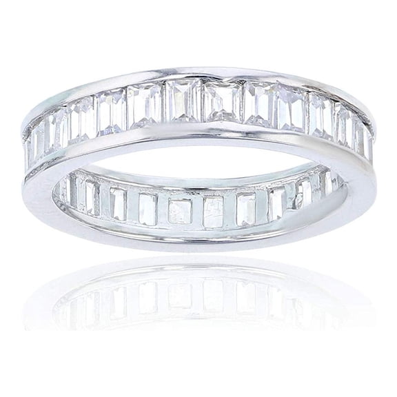 Decadence Sterling Silver 2x3mm Emerald Cut Cubic Zirconia Channel Set Eternity Band Ring