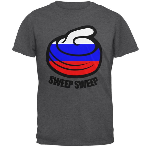 Winter Sports Flag Curling Sweep Sweep Russia Mens T Shirt Dark Heather LG