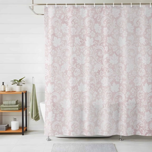 Blush Pink Florals Shower Curtains for Bathroom, Abstract Damask Flowers European Style Waterproof Fabric Shower Curtain, Decorative Bathroom Curtain for Bathtub, 72"x84", No Hooks Included