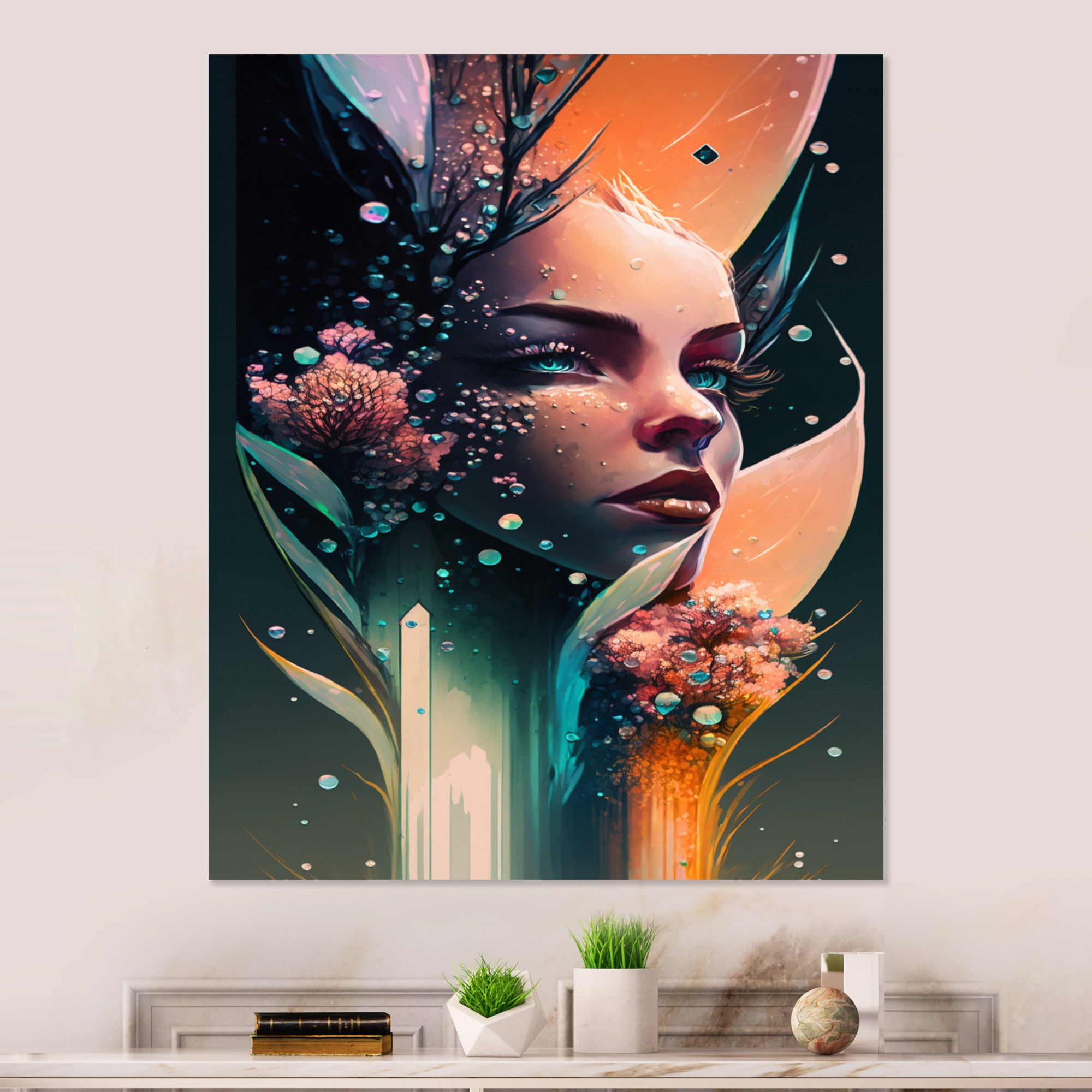 Designart Woman Face With Flowers In Hair IV Canvas Wall Art