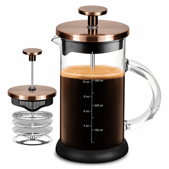 Copper 12 oz Stainless Steel and Borosilicate Glass Press Coffee Maker