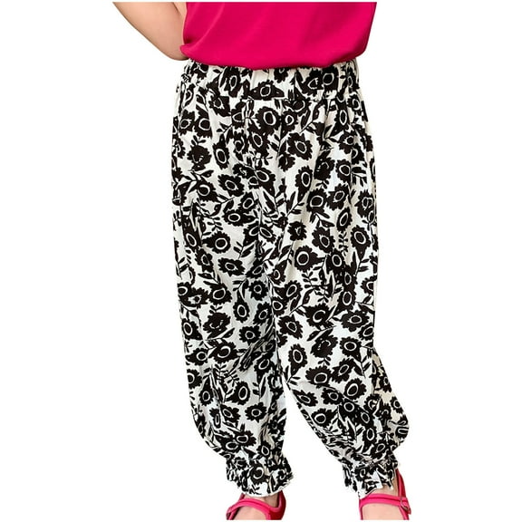 Odeerbi 1-9 Years Kids Girls Cotton Bloomers Summer Floral Ruffle Jogger Pants Flower Print Cute Leisure Lantern Pants Haren Pants