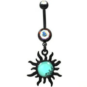 Glow in the Dark Tribal Sun and Stars Blackline Steel Belly Button Navel Ring Jewelry (14G 3/8")