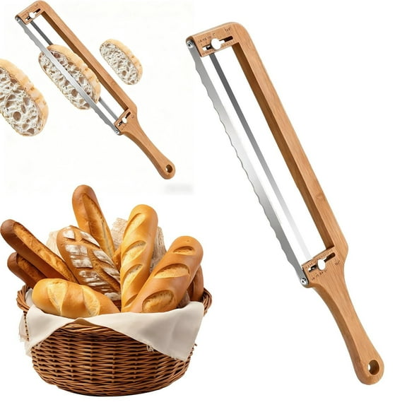 Adjustable Bread Slicer for Homemade Bread Upgrade Manual Sourdough Bread Knife with Thickness Guide, Bread Bow Cutter with Stainless Steel Serrated Blade for Baguettes Bagels, Ideal Gift for Baker