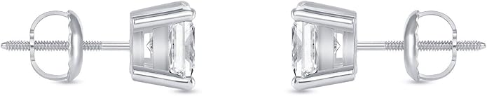 1 Ct Princess Cut Natural Diamond Stud Earrings | 925 Sterling Silver| Screw Back Solitaire