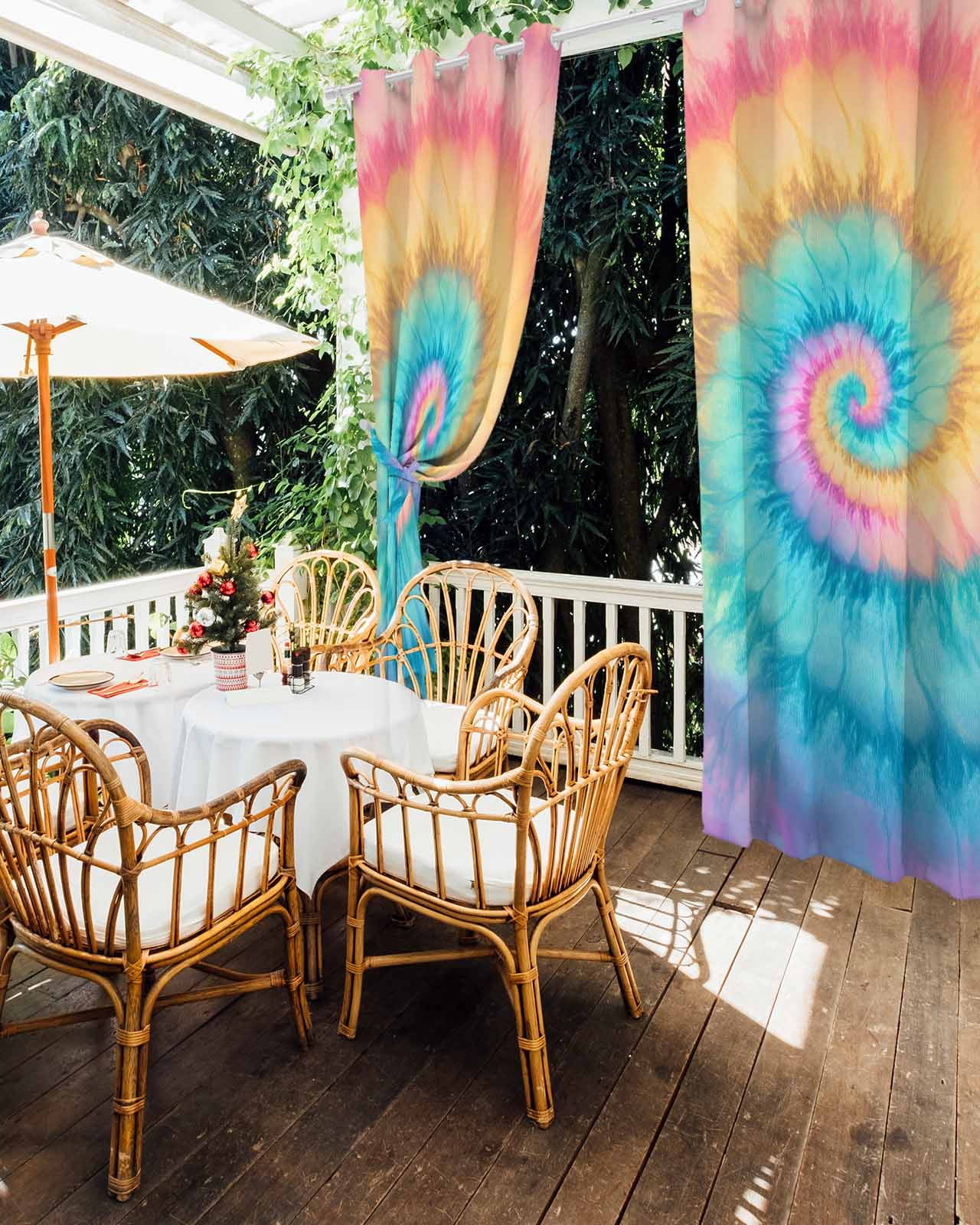 nqOlkjepod Outdoor Curtains for Patio Waterproof, Colorful Tie Dye Outdoor Privacy Panels Grommet, Rainbow Ombre Abstract Pattern Art Blackout Outside Curtains for Porch/Cabana 54"x84", 1 Panel