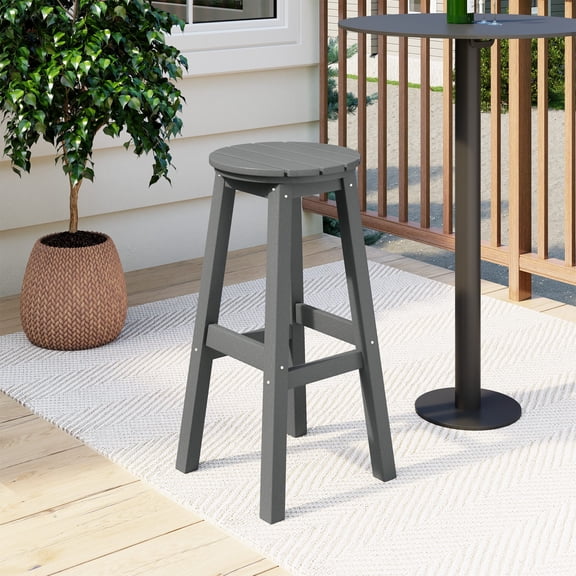 Costaelm Paradise 29" HDPE Round Outdoor Patio Bar Stool, Gray
