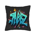 thumbnail image 4 of Set of 2 18x18in Throw Pillow Covers - Bold Graffiti Style " JABZ " Design in Vibrant Blue & Orange for Couch Bed Car - Colorful Splash & Star Pattern, 4 of 8