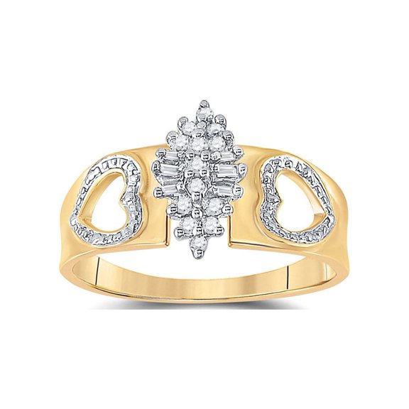 FB Jewels 10kt Yellow Gold Womens Round Diamond Double Heart Cluster Ring 1/8 Cttw
