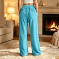thumbnail image 6 of ClodeEU Women's Elastic Waist Fleece Wide Leg Lounge Pants ,Warm Winter Homewear Sleep Bottoms With Pockets ,Women's Plus L, 6 of 6