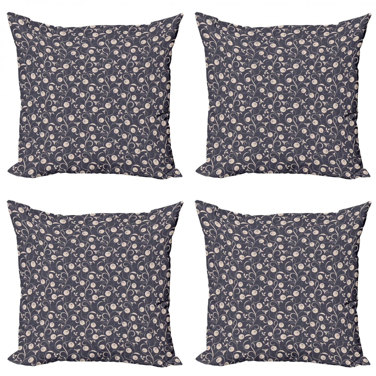Floral Throw Pillow Cushion Case Pack Of 4 Abstract Silhouettes Of Romantic Flowers Swirling Stems And Leaves Modern Accent Double Sided Print 4 Sizes Dark Blue Grey And Beige By Ambesonne Walmart Com