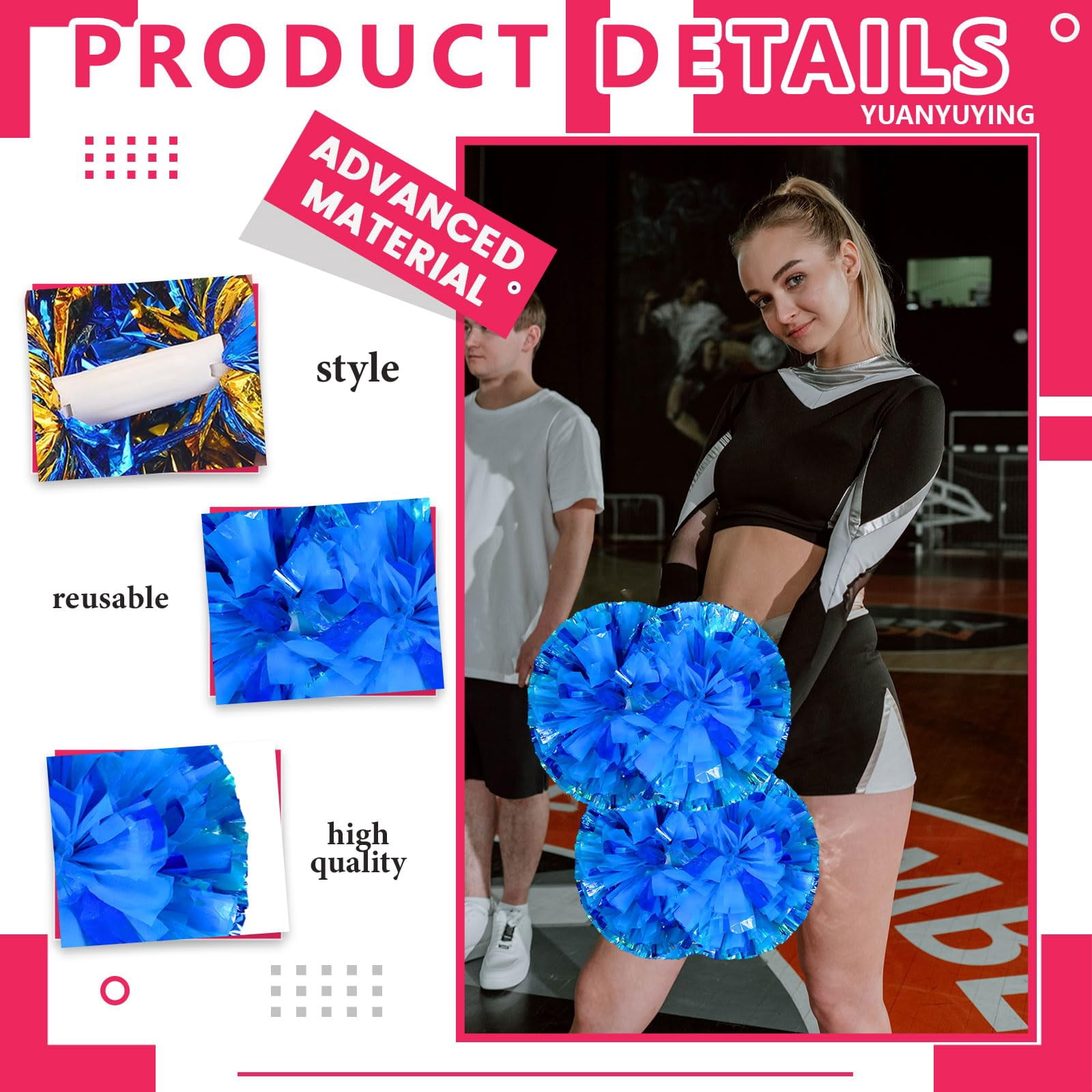 12 Pcs Cheerleading poms,pom poms Cheerleading with Handle Style Cheer Pom Pomsfor Dance, Matches, Team Spirit Sports