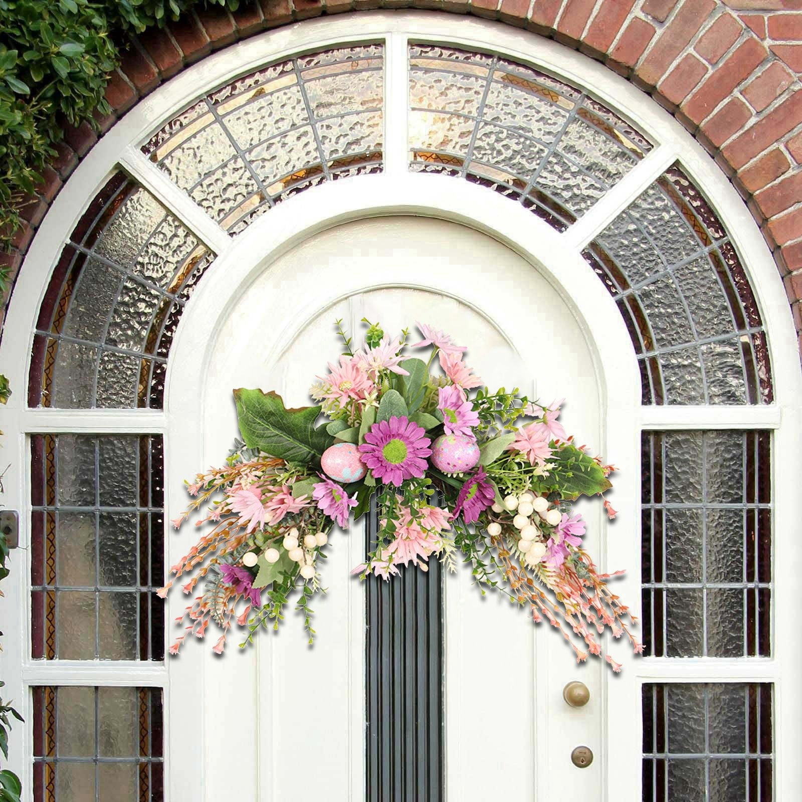 LYCAQL Artificial Floral Swag Flowers for Wedding Arch 19.7 Inch Spring Summer Greenery Eucalyptus Swags for Decorating Wedding Ceremony Welcome Sign Flowers Chrysanthemum Daisy Hydrangea(Pink)