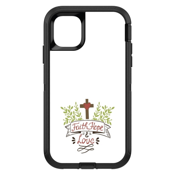 DistinctInk Custom SKIN / DECAL compatible with OtterBox Defender for iPhone 11 Pro MAX (6.5" Screen) - Faith, Hope & Love - Cross & Leaves